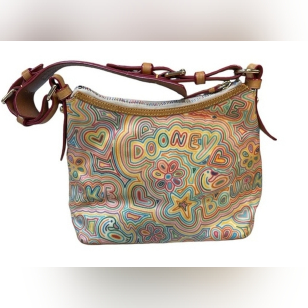 Dooney & Bourke Vintage Rainbow Scribble Multicolor Hobo Bag with rainbow zipper